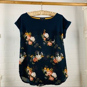 Floral Blouse, navy blue, sheer